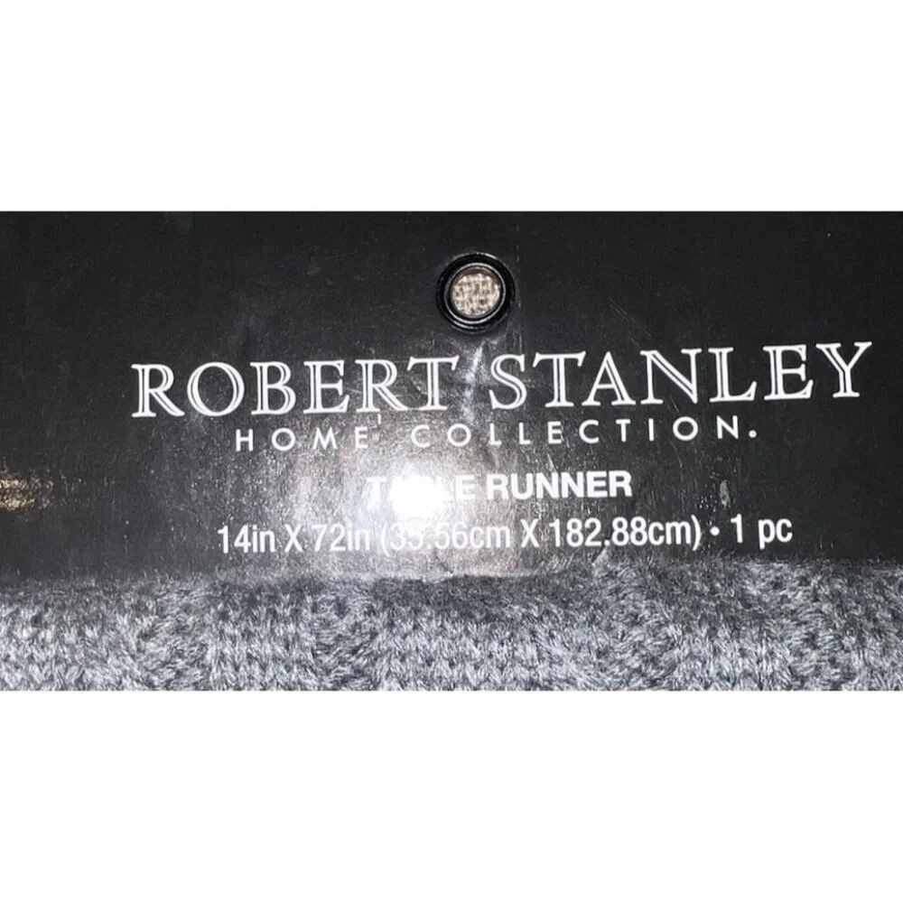 Robert Stanley Home‎ Collection Gray KNIT Table Runner with POM POMS - 14